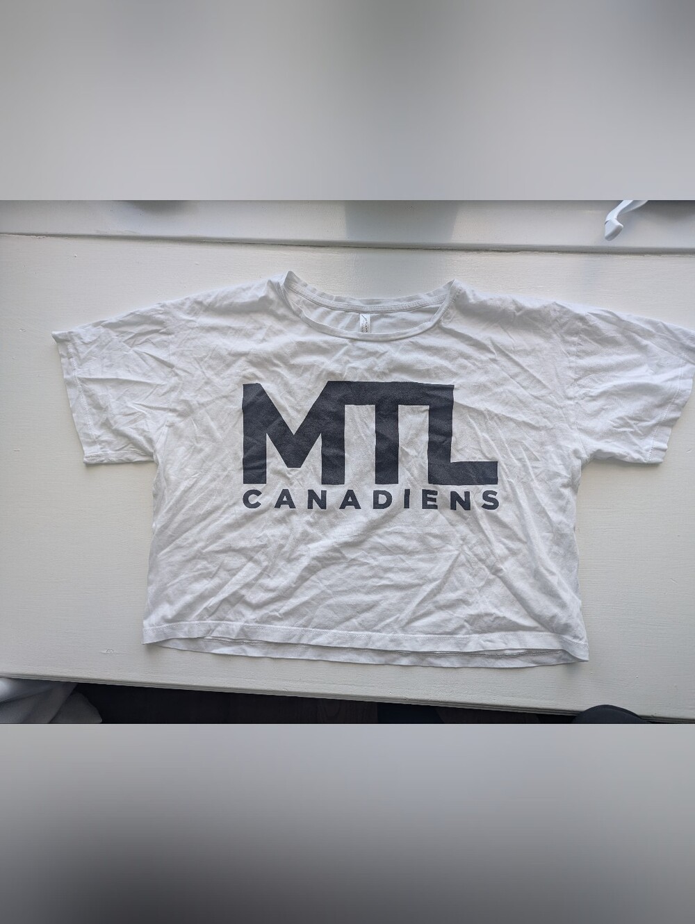 White MTL Canadiens Cropped Graphic Tee - Women's Short Sleeve Casual Top